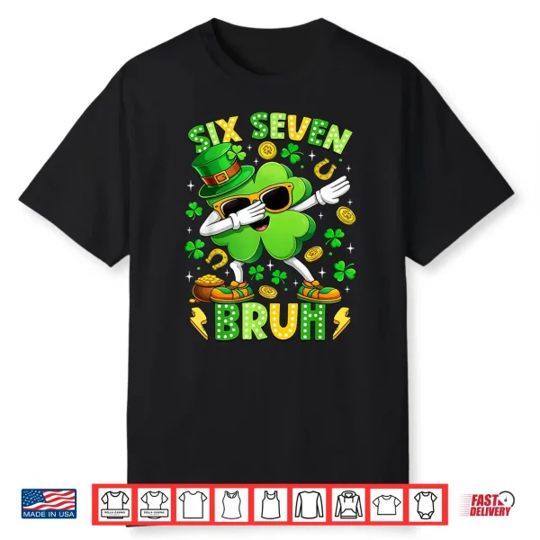 Six Seven Bruh Meme 67 Dabbing Shamrock St Patricks Day Kids Shirt