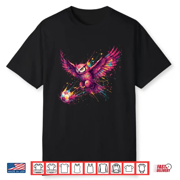 Soccer Player Owl Art Paint Splatter Shirt