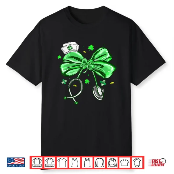 St Patrick’S Day Nurse Coquette Bow Stethoscope Girl Women Shirt
