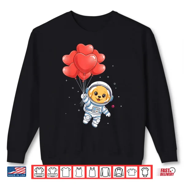 Sweatshirt Astronaut Golden Retriever Valentine Day Dog Heart Balloon Shirt