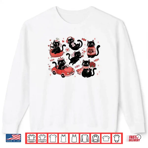 Sweatshirt Black Cat Heart Valentines Day Cute Kitten Lover Shirt