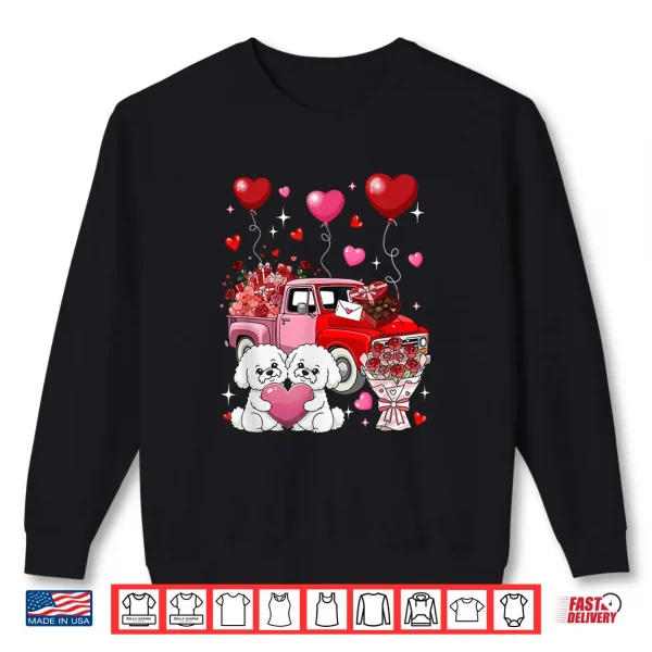Sweatshirt Couple Bichon Frises Valentine Hearts Tree Pickup Truck Shirt