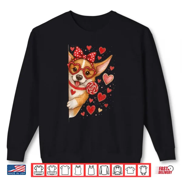 Sweatshirt Cute Corgi Valentine Kawaii Pink Hearts Puppy Dog Shirt