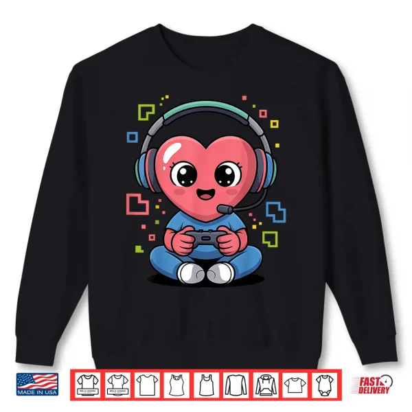 Sweatshirt Cute Gamer Heart with Headset and Controller Valentine Shirt