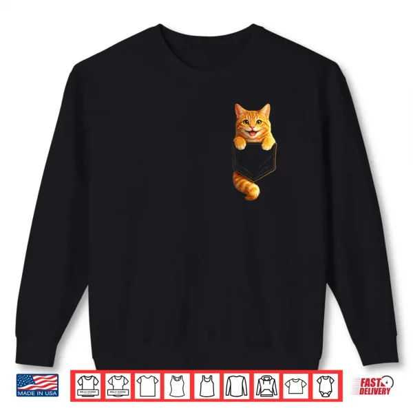 Sweatshirt Cute Orange Pocket Kitty Funny Cat Lover Design Shirt