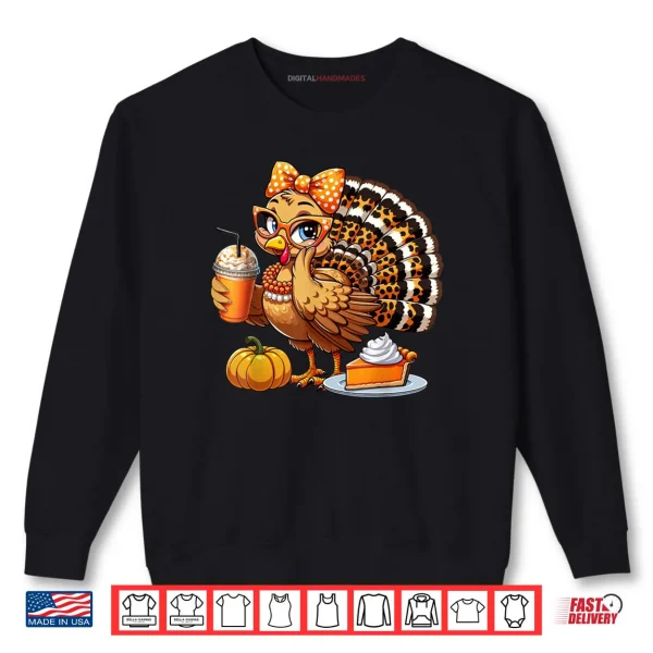 Sweatshirt Cute Turkey Drinking Coffee Thanksgiving Turkey Day Shirt