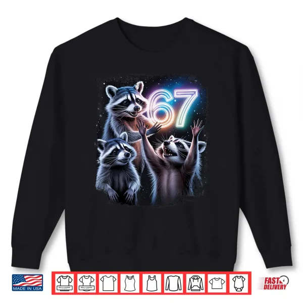 Sweatshirt Funny 67 Meme Racoons Worshipping The Moon Six Seven Meme Shirt 1