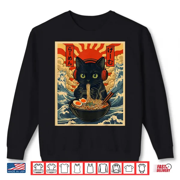Sweatshirt Funny Cat Gamer Gifts Men Kawaii Anime Gaming Headset Cat Shirt