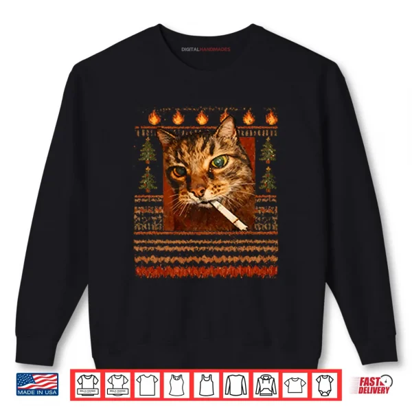 Sweatshirt Funny Smoking Cat Meme Christmas Shirt