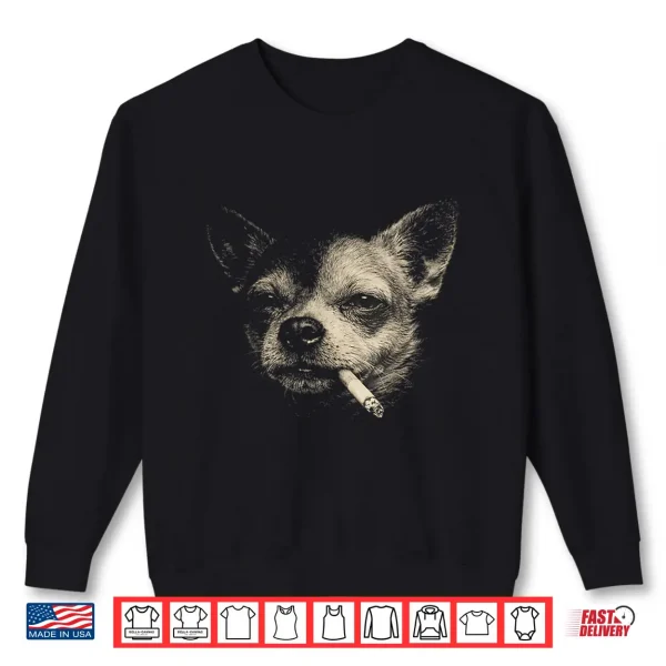 Sweatshirt Funny Smoking Chihuahua Vintage Y2K Grunge Dog Graphic Tee Shirt