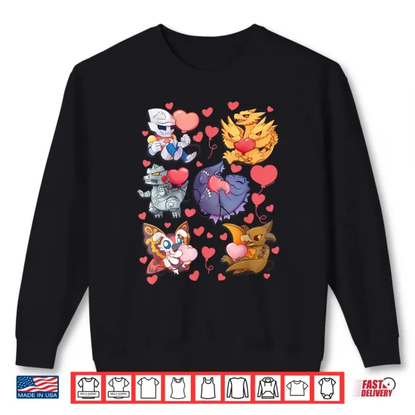 Sweatshirt Godzilla Heart Character Collage Valentines Day Love Kaiju Shirt