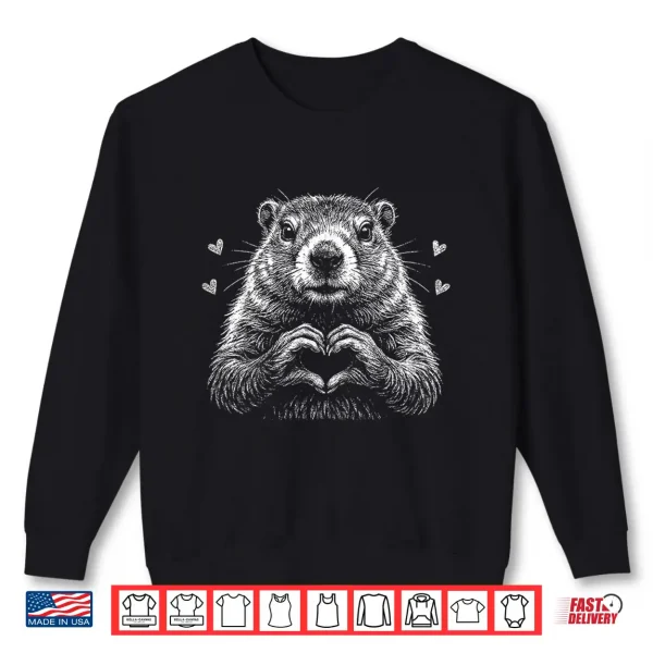 Sweatshirt Groundhog Red Heart Shape Valentines Day Animal Lovers Shirt
