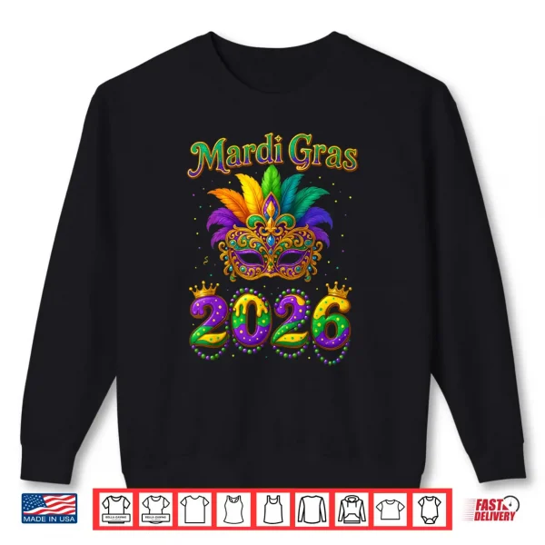 Sweatshirt Happy Mardi Gras 2026 Jester Hat Carnival Shirt