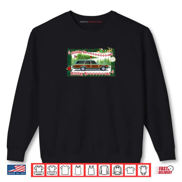 Sweatshirt Holiday Road Retro Christmas Tree Station Wagon Shirt