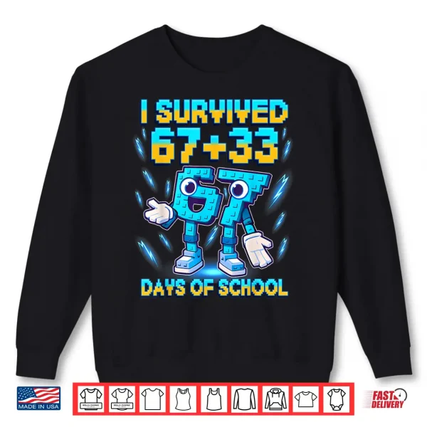 Sweatshirt I Survived 100 Days of School 67 Italian Brainrot Kids Meme Shirt