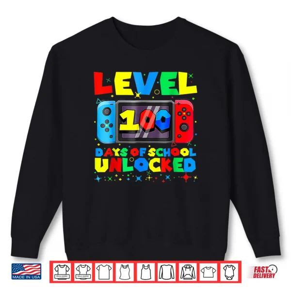 Sweatshirt Level 100 Days of School Unlocked Gamer Video Games Boys Shirt