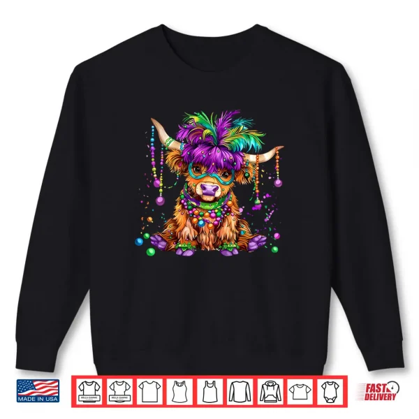 Sweatshirt Mardi Gras Highland Cow Moody Gras Funny Pun Fat Tuesday Shirt