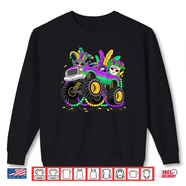 Sweatshirt Mardi Gras Monster Truck Mask Feathers Shirt