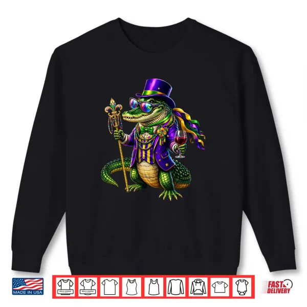 Sweatshirt Mardigator Alligator Mardi Gras Carnival Jester Beads Shirt