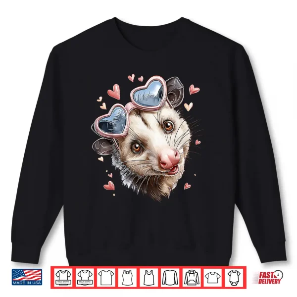 Sweatshirt Opossum Possum Valentines Day Heart Sunglasses Shirt