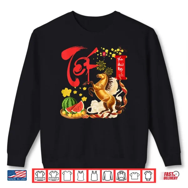 Peach Blossom Vietnamese Lunar New Year Horse 2026 Happy TET Shirt 1 Sweatshirt Peach Blossom Vietnamese Lunar New Year Horse 2026 Happy TET Shirt