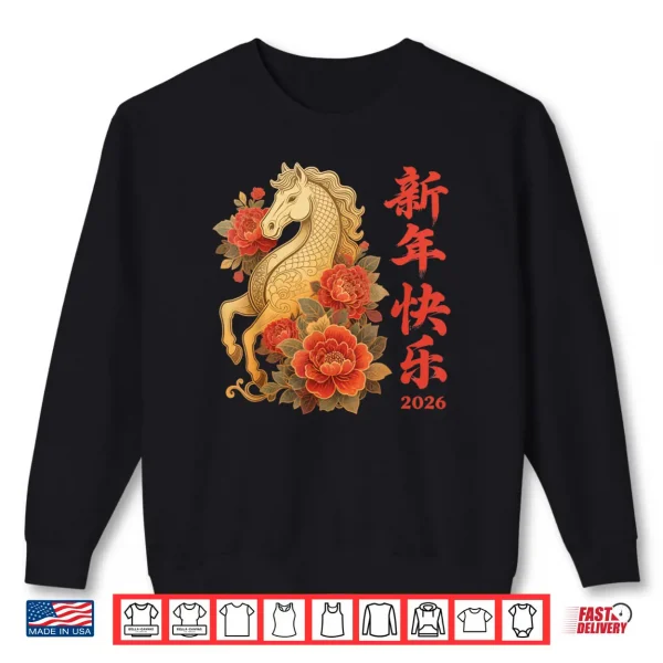 Sweatshirt Red Flowers Chinese New Year 2026 Year of The Horse 2026 Shirt
