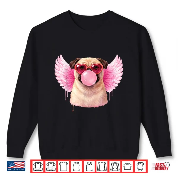 Sweatshirt Retro Cupid Valentine Dog Valentines Love Hearts Cute Pug Shirt