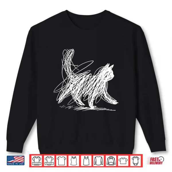 Sweatshirt Scribble Cat Minimal Line Art Japanese Shirt