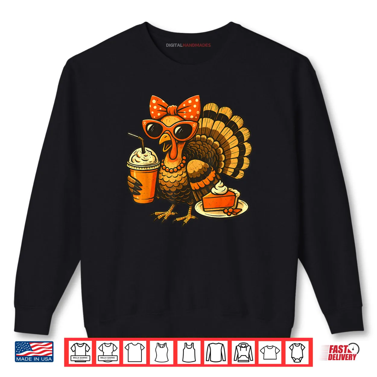 Turkey Drinking Coffee Bow Thanksgiving Turkey Day Shirt Turkey Drinking Coffee Bow Thanksgiving Turkey Day Shirt