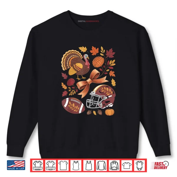 Sweatshirt Turkey Football Game Day Retro Fall Flowers Thanksgiving Shirt