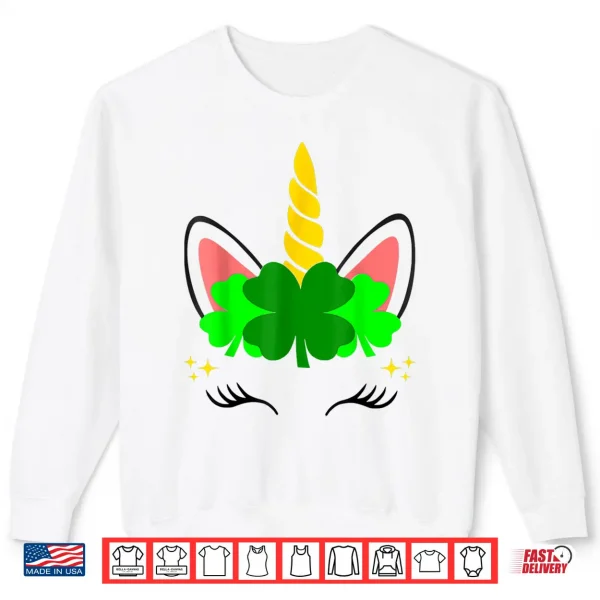 Sweatshirt Unicorn Face St Patricks Day Irish Women Girls Kids Shirt
