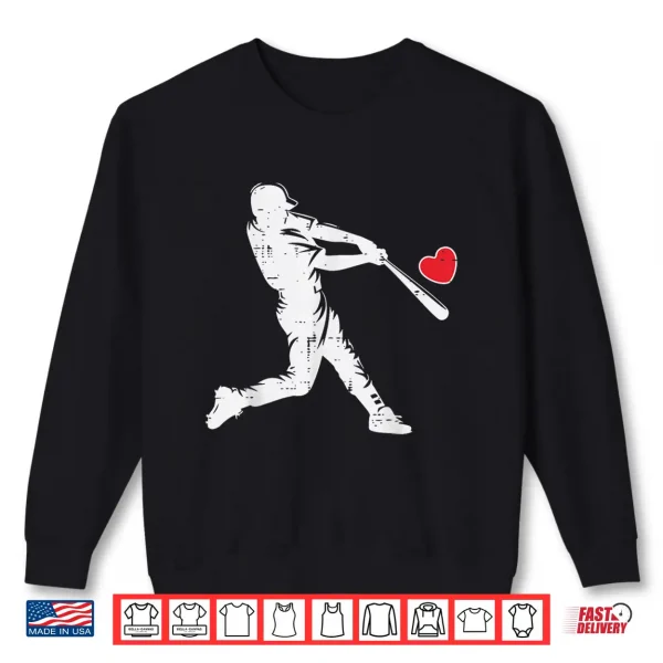 Sweatshirt Valentines Day Baseball Batter Silhouette Heart Men Boys Kid Shirt
