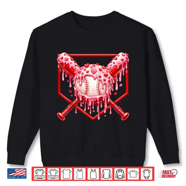 Sweatshirt Valentines Day Baseball Boys Ice Cream Drip Heart Youth Kids Shirt