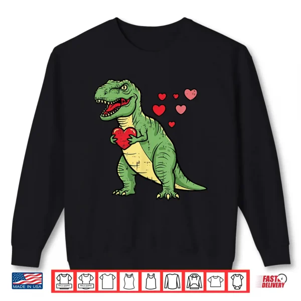 Sweatshirt Valentines Day Dino Heart Funny Love Trex Boys Kids Toddler Shirt