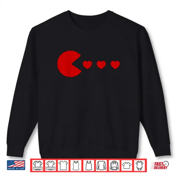 Sweatshirt Valentines Day Retro Game Eating Hearts Gaming Boys Kids Men Shirt