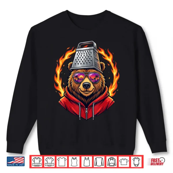 Sweatshirt Vintage Bear with Cheese Grater Hat and Retro Sunglasses Shirt