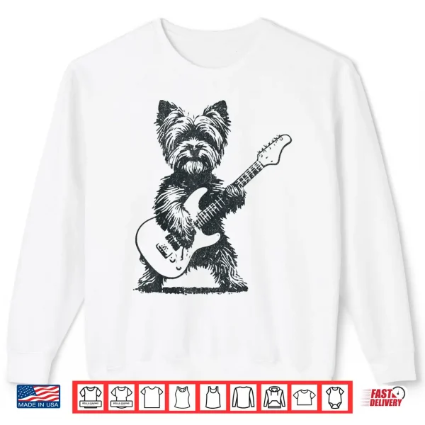 Sweatshirt Vintage Yorkie Rock Dog Playing Guitar Funny Music Art Shirt