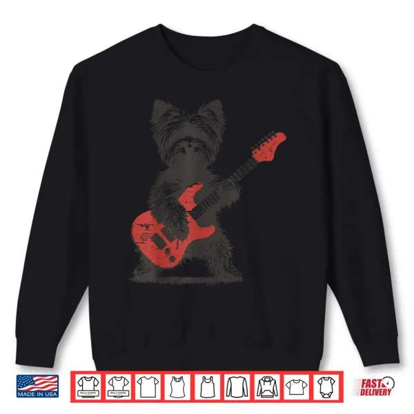 Sweatshirt Vintage Yorkie Rock Funny Dog Playing Guitar Rock Style Shirt 1