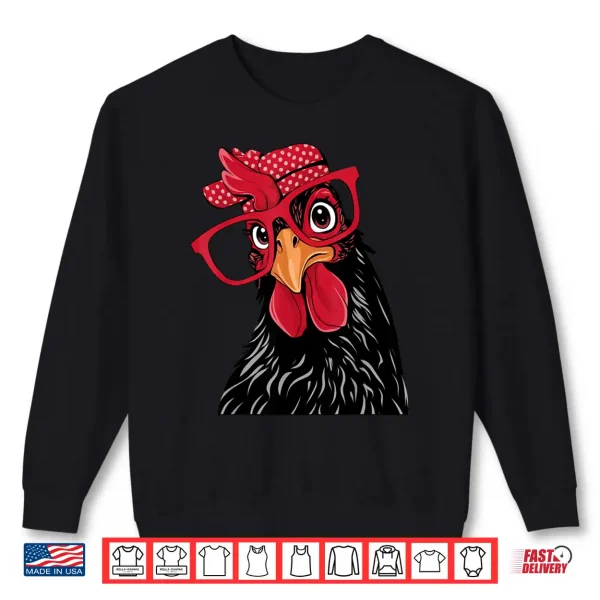 Sweatshirt WomenS Cute Chicken Glasses Bandana Headband MotherS Day Shirt