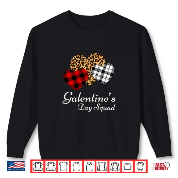 Sweatshirt Womens Galentines Day Squad Valentines Hearts Love Leopard Plaid Shirt