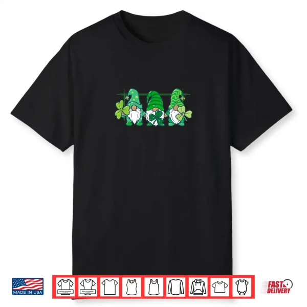 Three Gnomes Holding Irish Clover Shamrock St Patrick’s Day Shirt