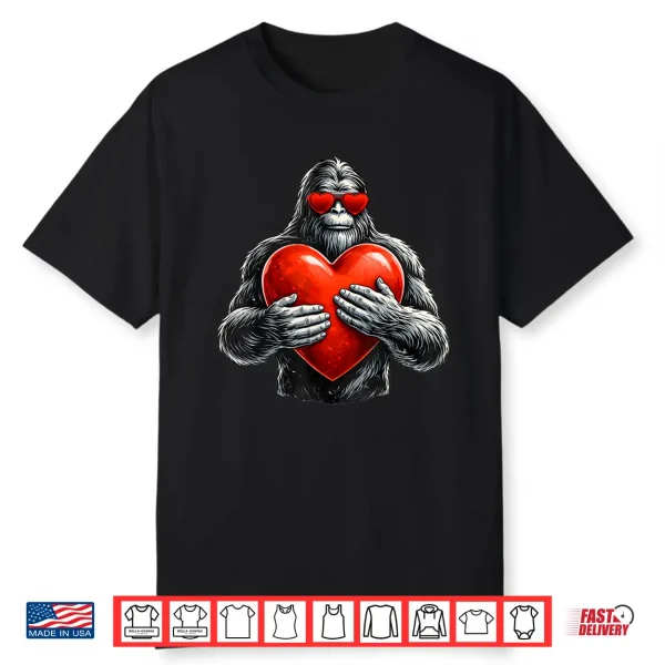 Valentines Day Bigfoot Heart Sasquatch Men Boys Kids Shirt