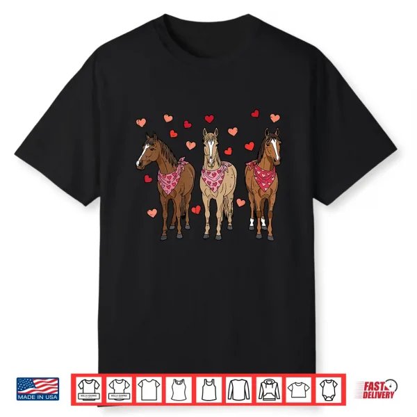 Valentines Day Horses Hearts Equestrian Women Girls Kids Men Shirt