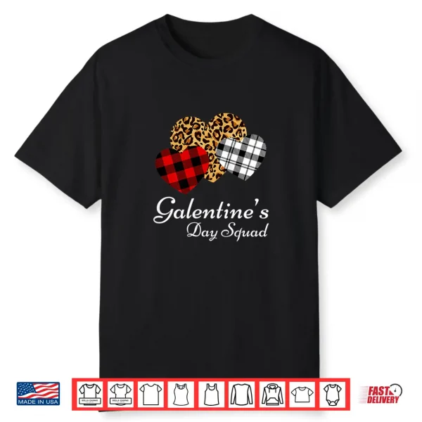 Womens Galentines Day Squad Valentines Hearts Love Leopard Plaid Shirt